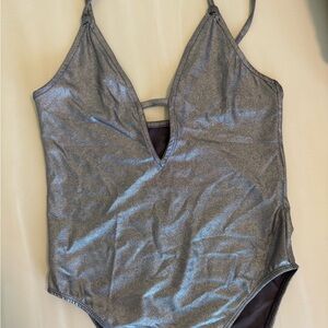 H&M Silver Bodysuit with Plunging V-Neckline